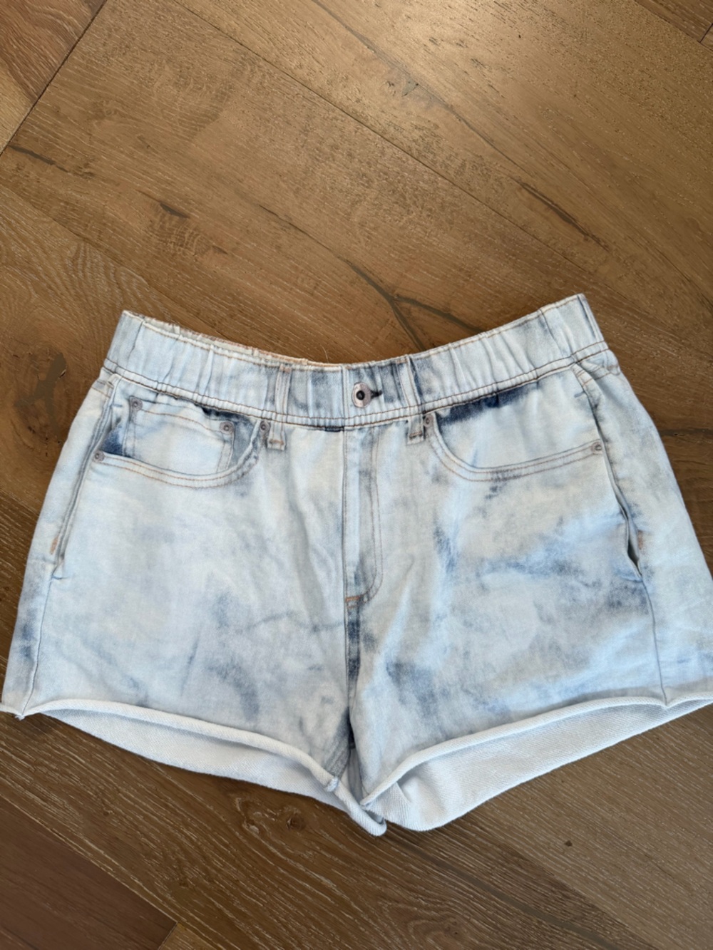 Rag & Bone NY Bleach Wash Pull On Denim Sweat Shorts Elastic Waist